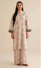 Minimalist Beige Leaf Classic Crimson Floral All-Over Printed 2-Piece Ethnic Suit