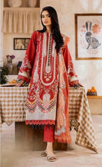 Classic Crimson Floral All-Over Printed 3-Piece Ethnic Suit