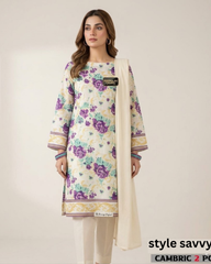 Chic Purple and Aqua Printed Cambric 2-Piece Suit for Spring