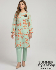 Chic Mint Green Floral Printed Lawn 2-Piece Suit for Summer