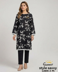 Chic Monochrome Black Floral 2-Piece Lawn Suit