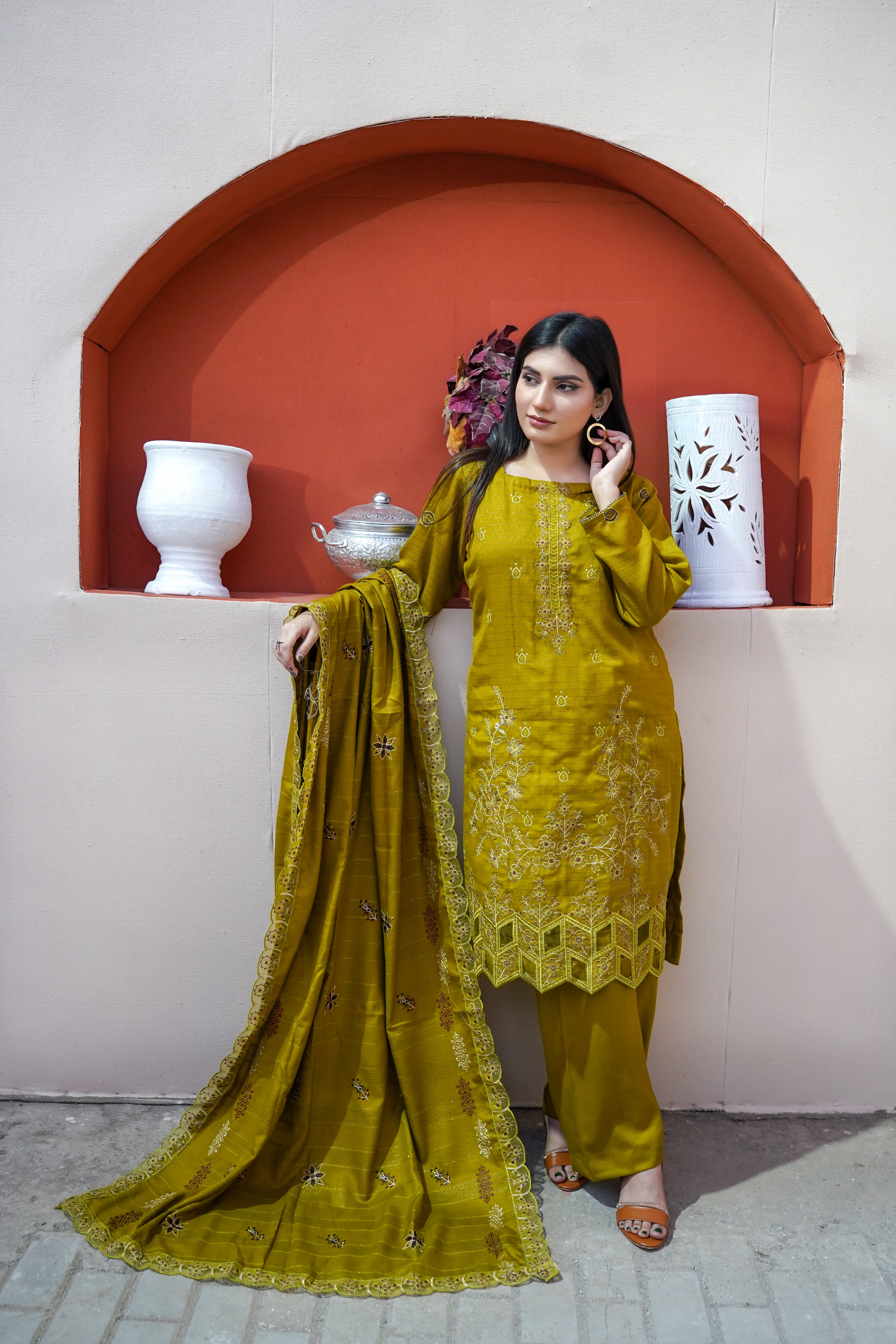 Fancy Jacquard Chamki Embroidered 3-Piece Suit