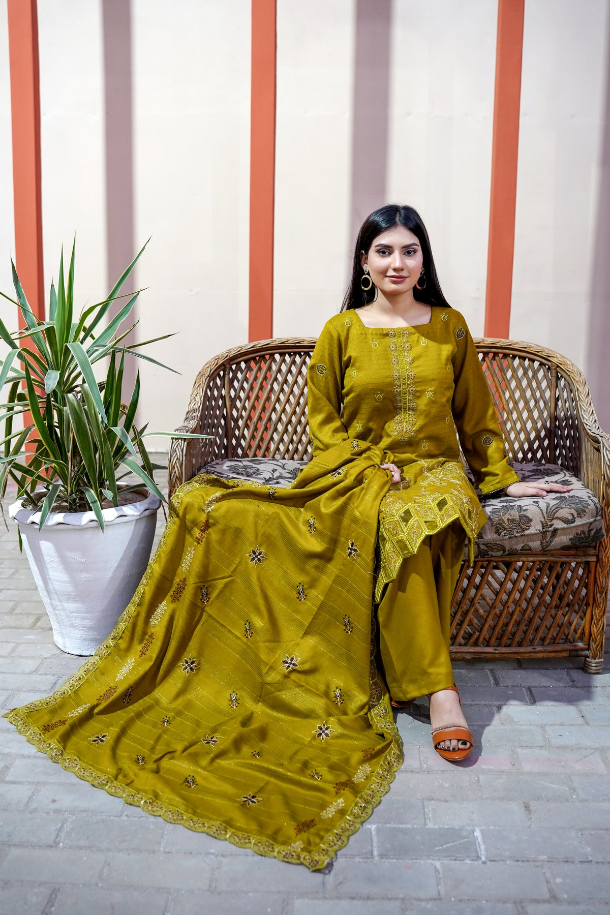 Fancy Jacquard Chamki Embroidered 3-Piece Suit