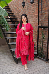 Fancy Jacquard Chamki Embroidered 3-Piece Suit