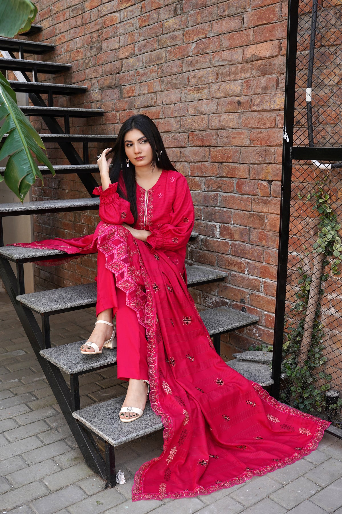 Fancy Jacquard Chamki Embroidered 3-Piece Suit