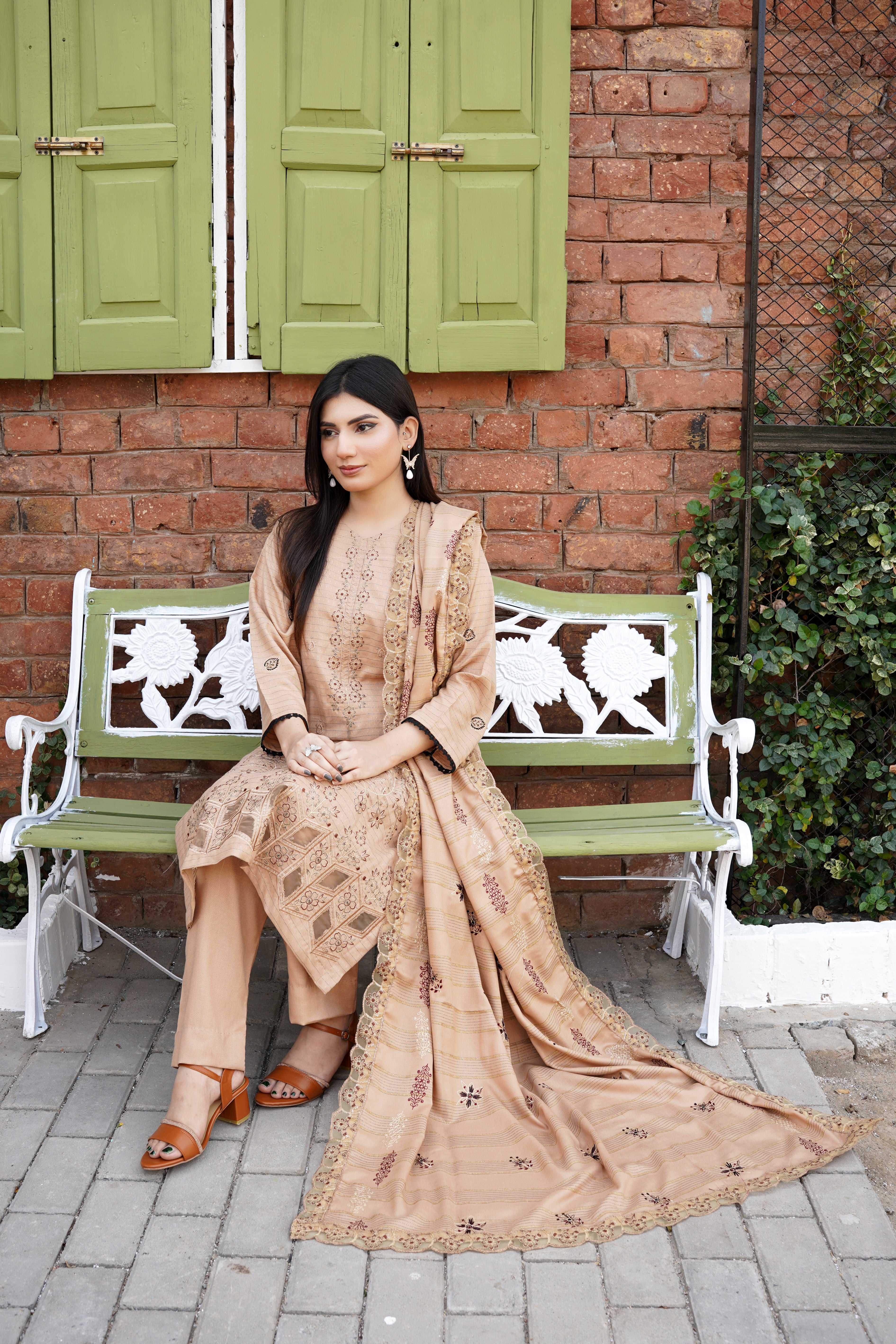 Fancy Jacquard Chamki Embroidered 3-Piece Suit