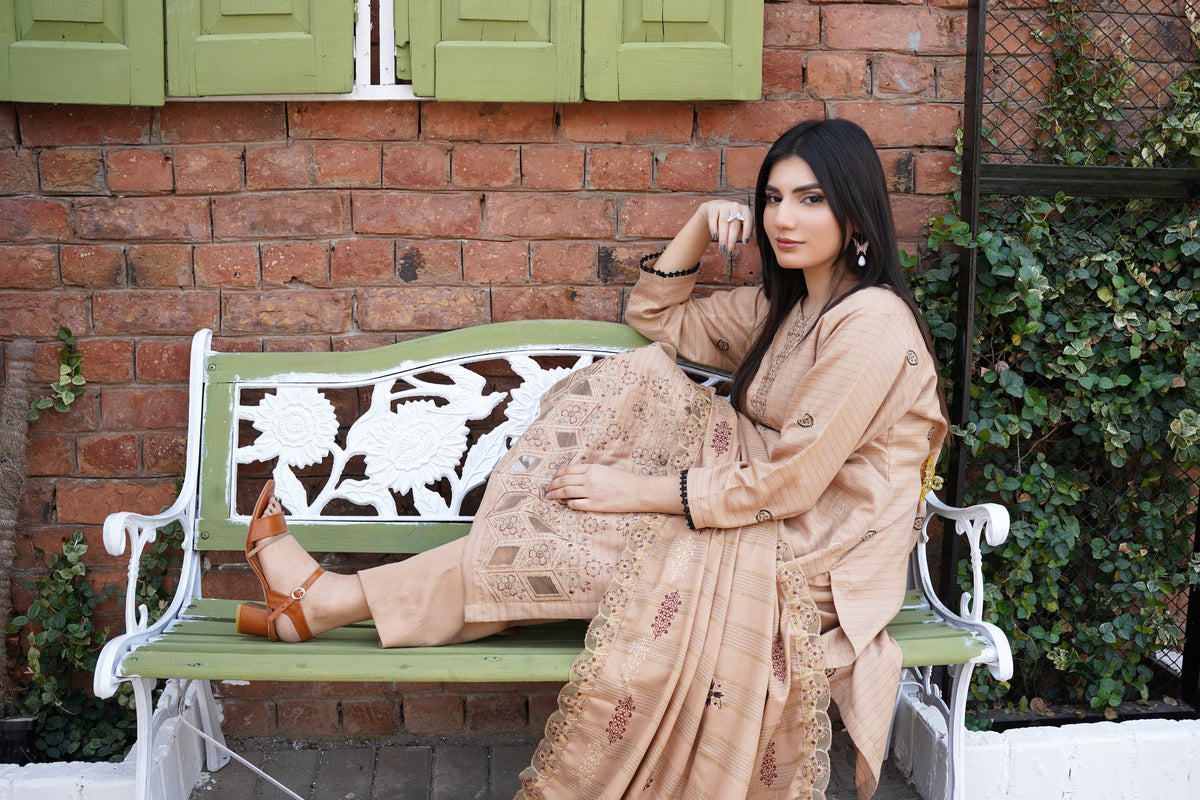 Fancy Jacquard Chamki Embroidered 3-Piece Suit