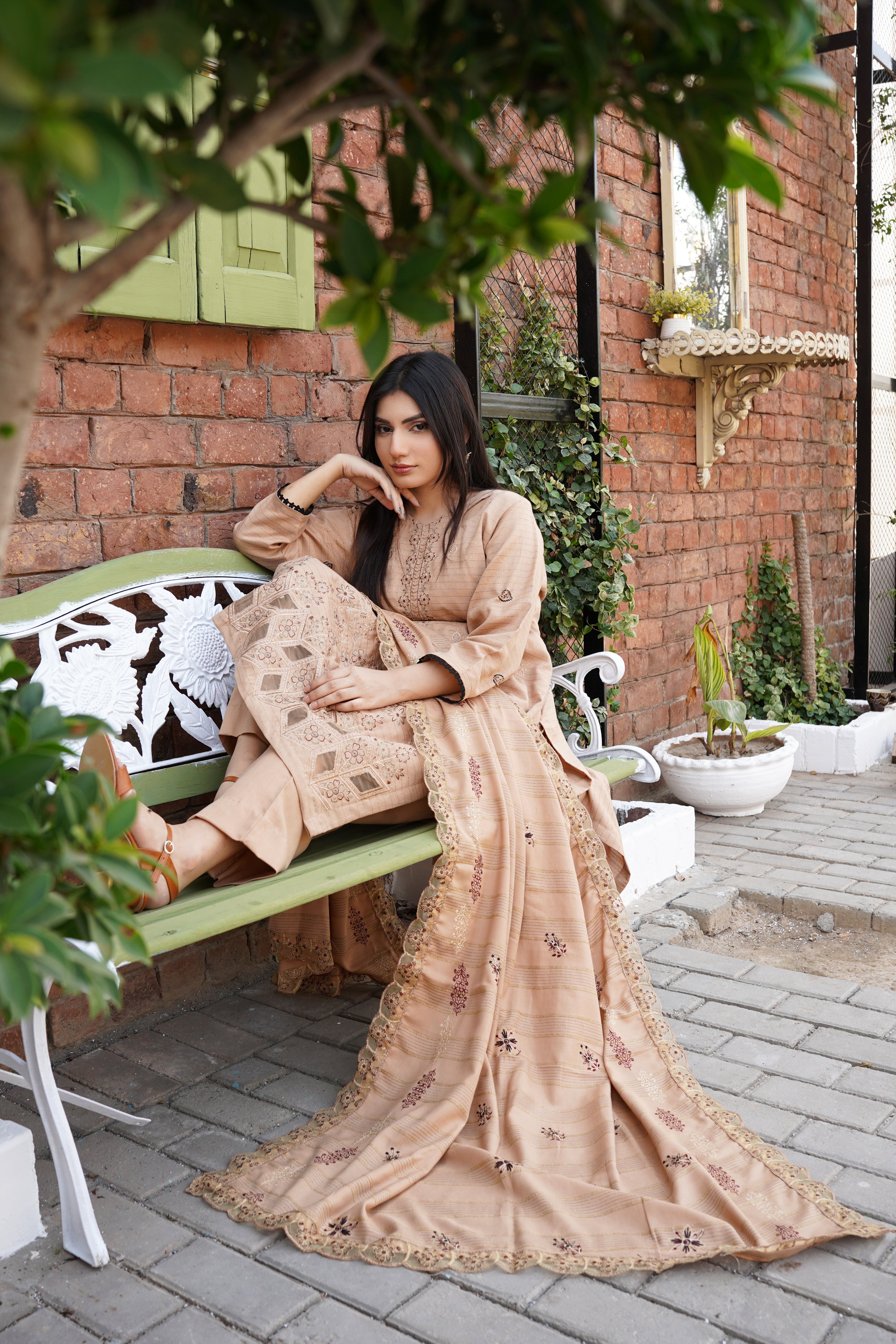 Fancy Jacquard Chamki Embroidered 3-Piece Suit