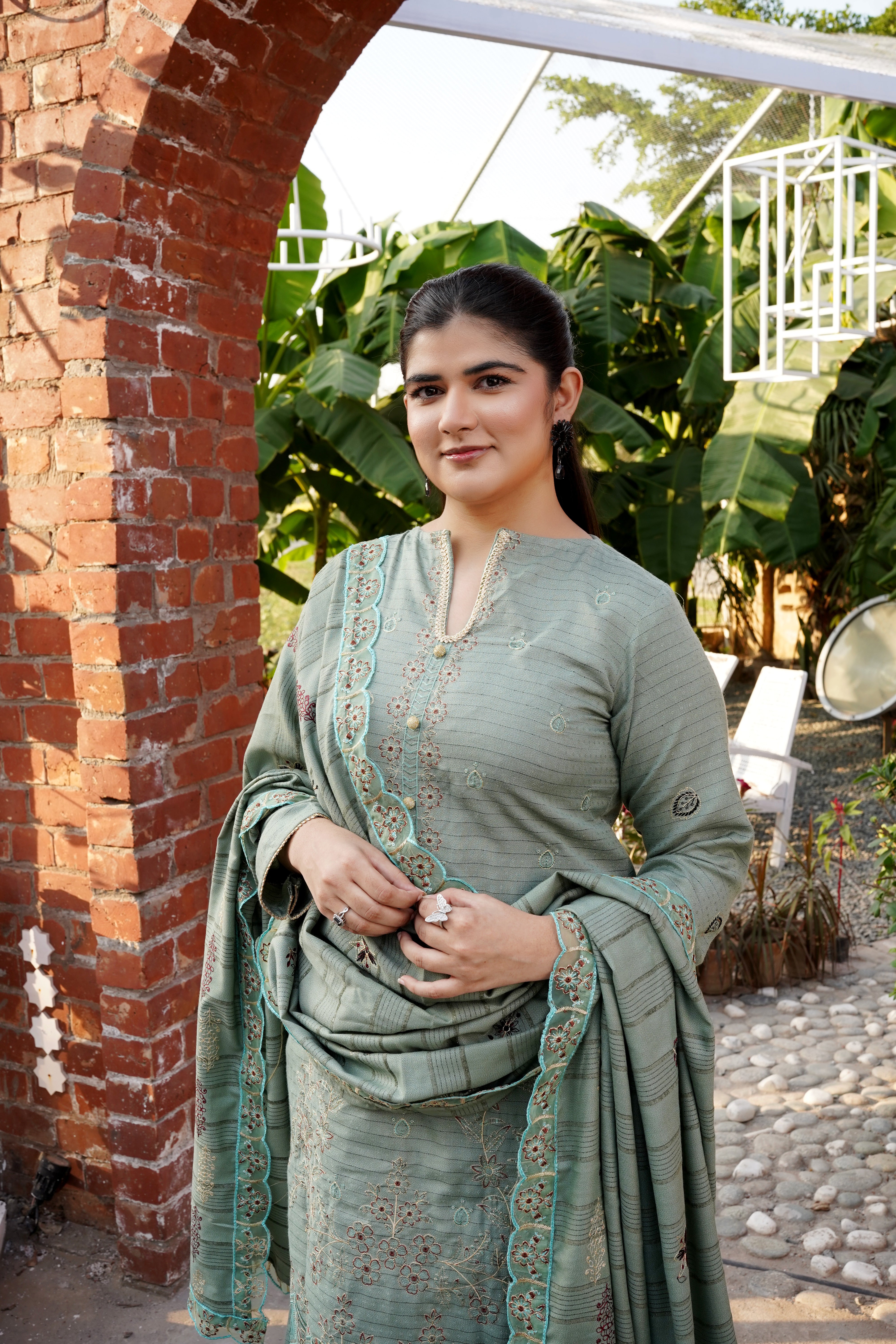 Fancy Jacquard Chamki Embroidered 3-Piece Suit