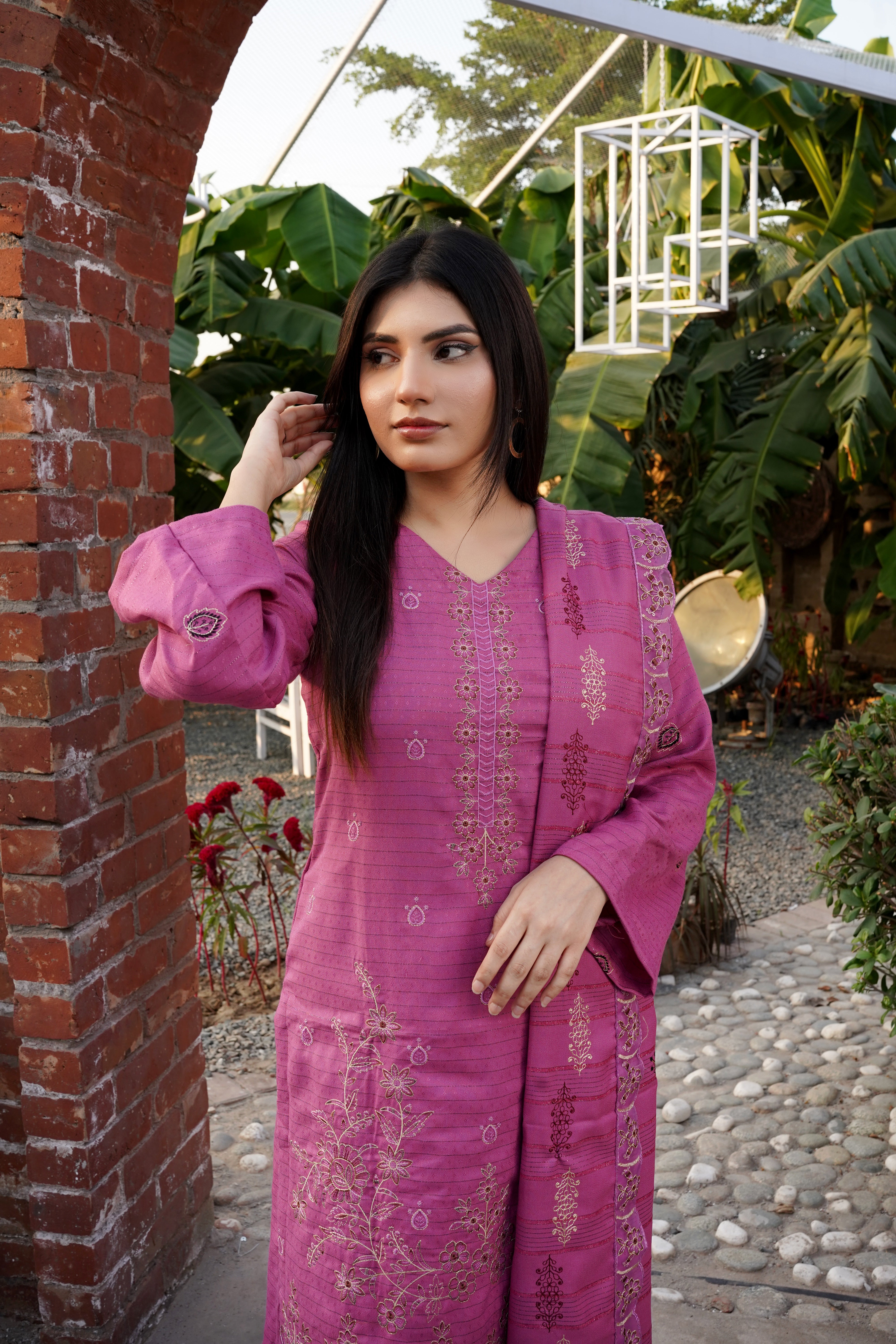 Fancy Jacquard Chamki Embroidered 3-Piece Suit