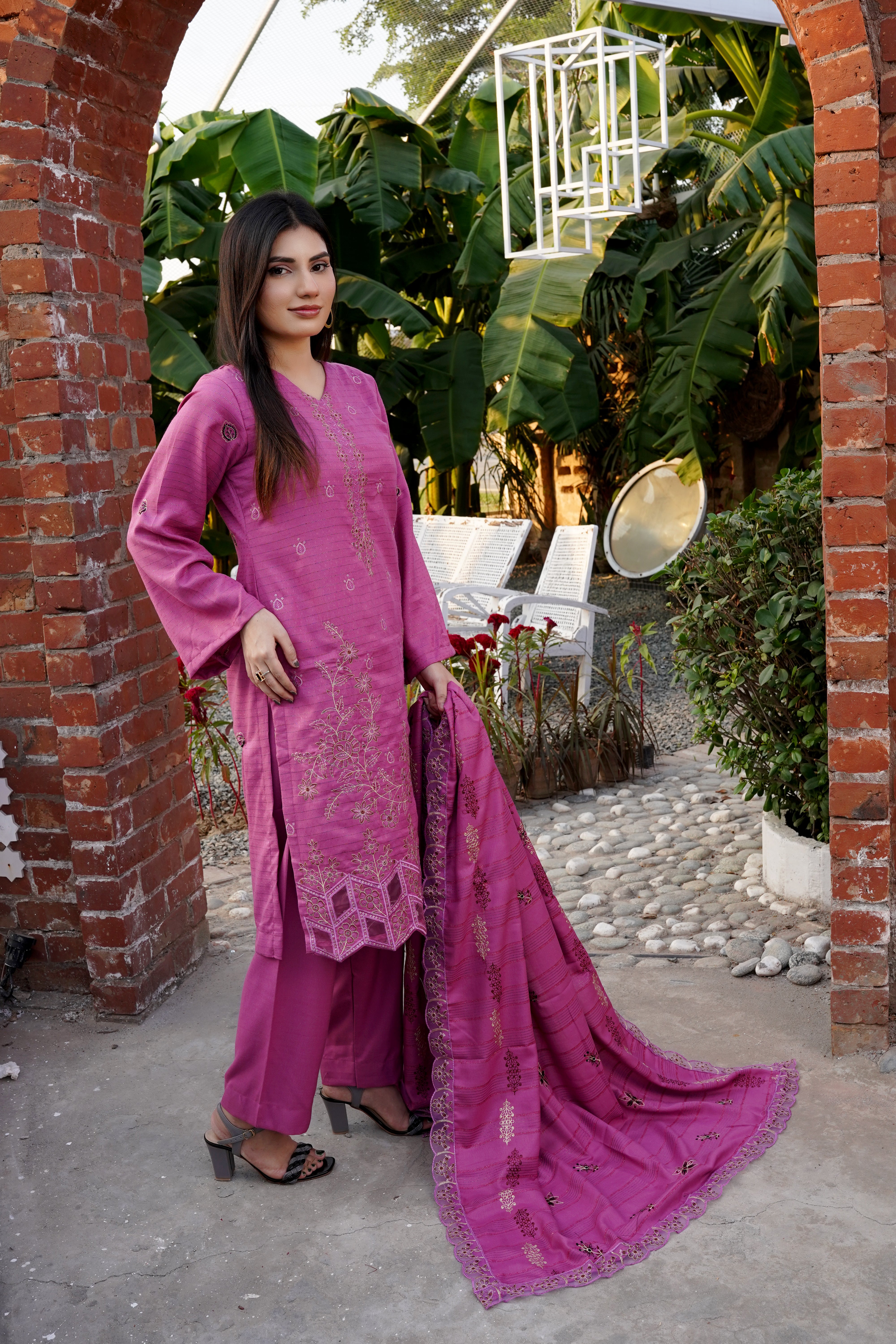 Fancy Jacquard Chamki Embroidered 3-Piece Suit