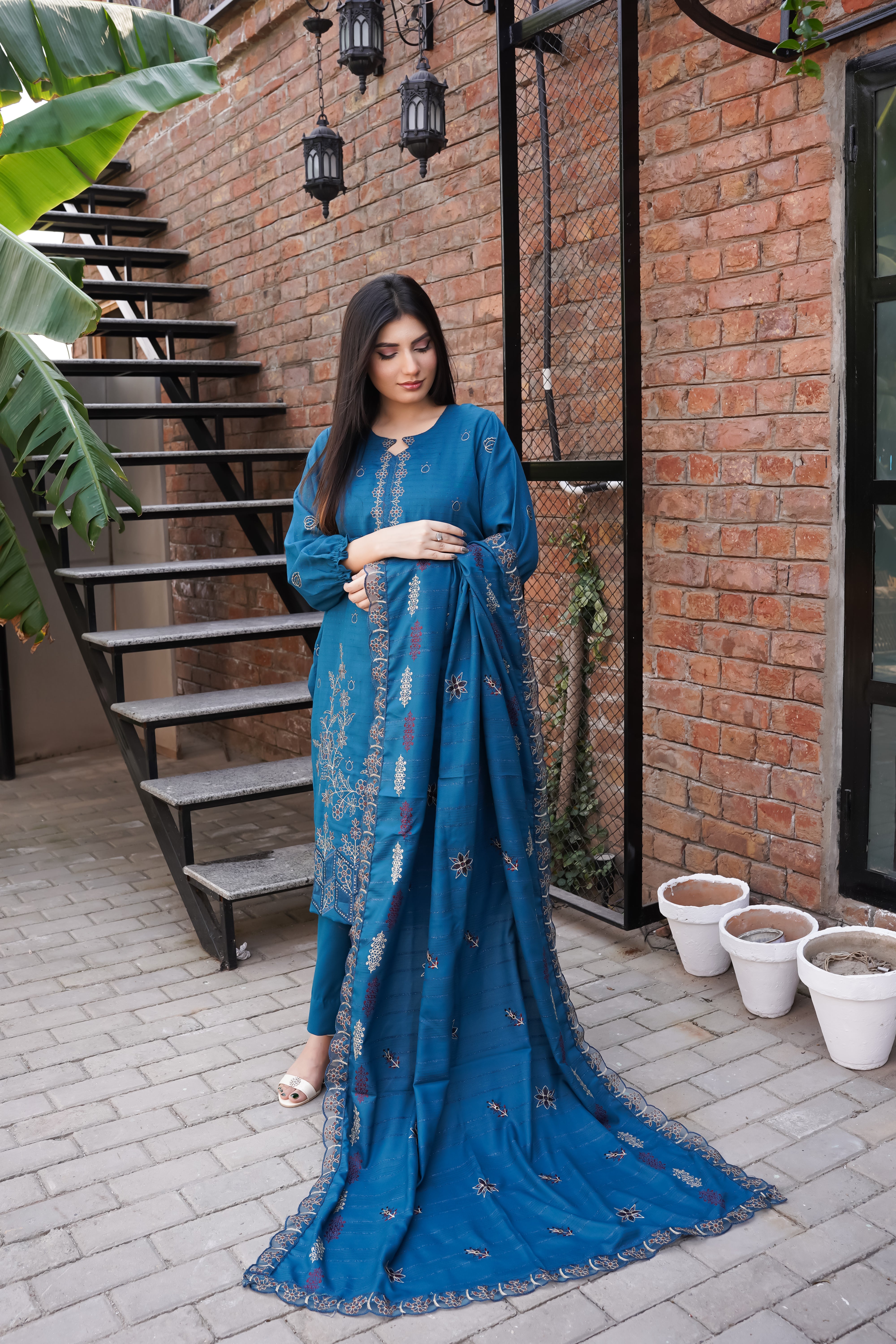 Fancy Jacquard Chamki Embroidered 3-Piece Suit